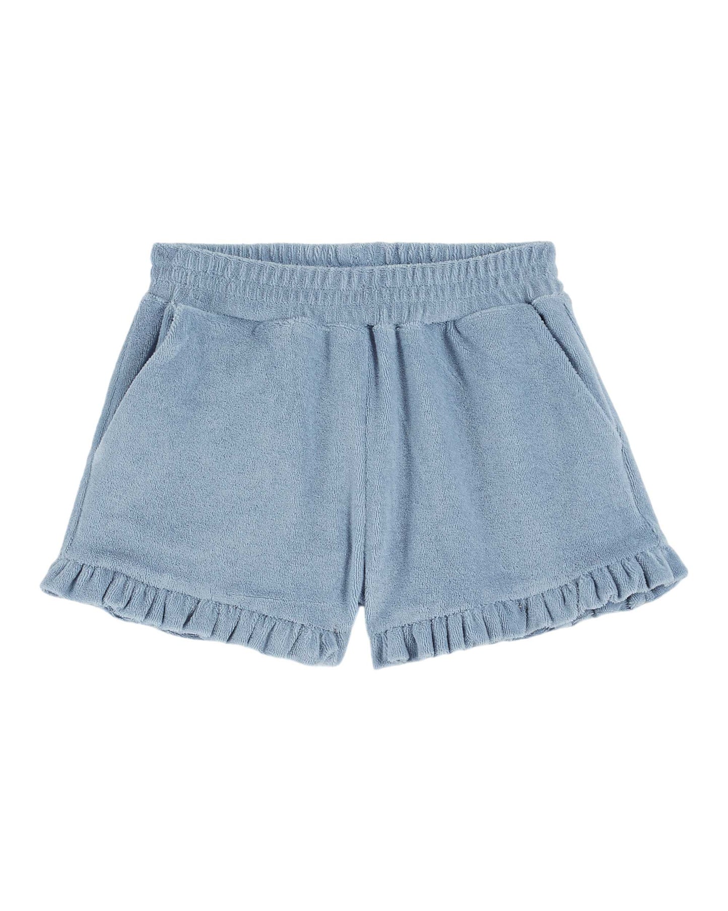 Blue Ruffled Terry Shorts