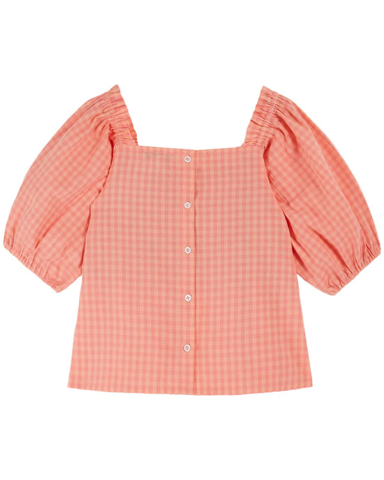 Orange Gingham Embroidered Smocked Blouse