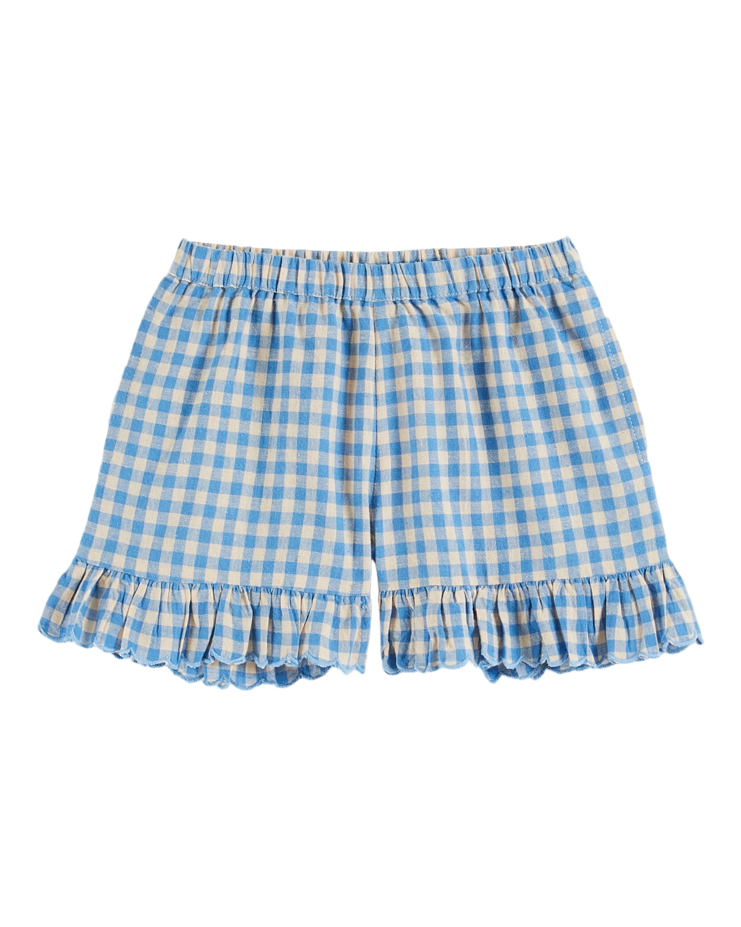 Blue Gingham Ruffled Shorts