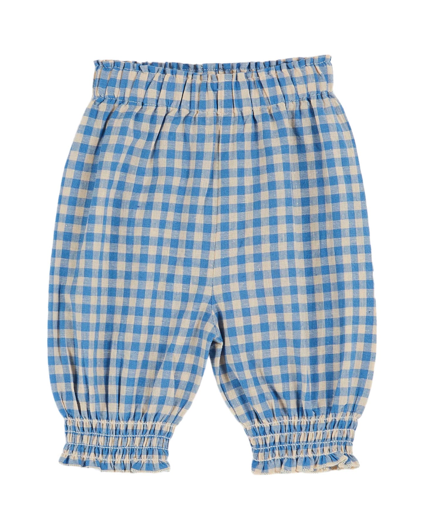 Blue Gingham Sinched Ankle Pants