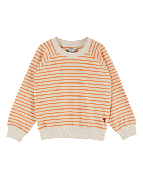 Kids Orange Striped Sweatshirt with Embroidered Tulip