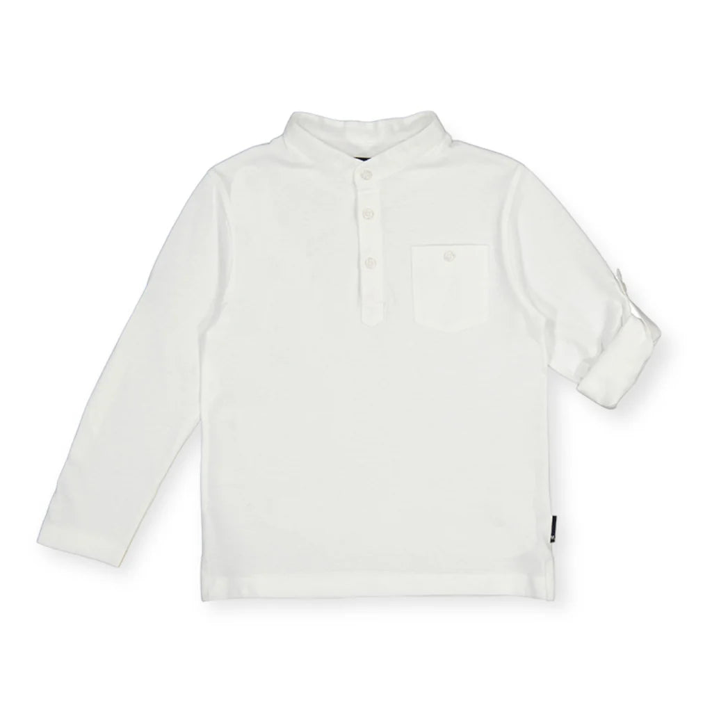 Mayoral White Long Sleeve Mao Collar Polo