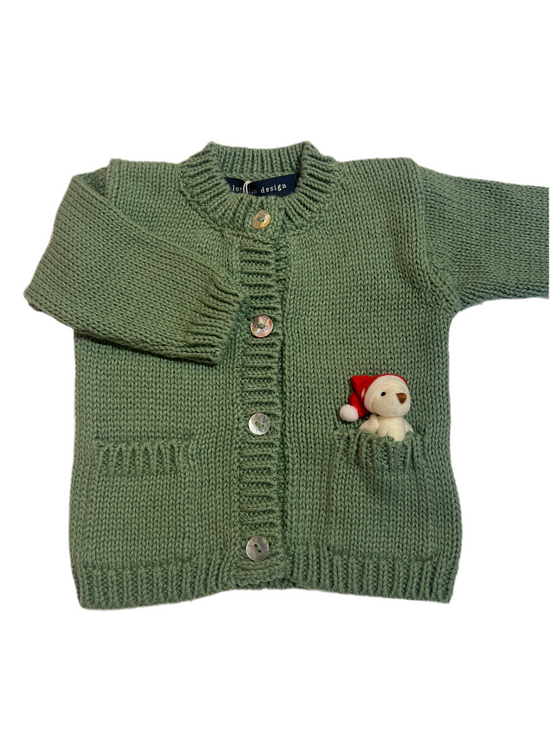 Green Knit Santa Mouse Cardigan