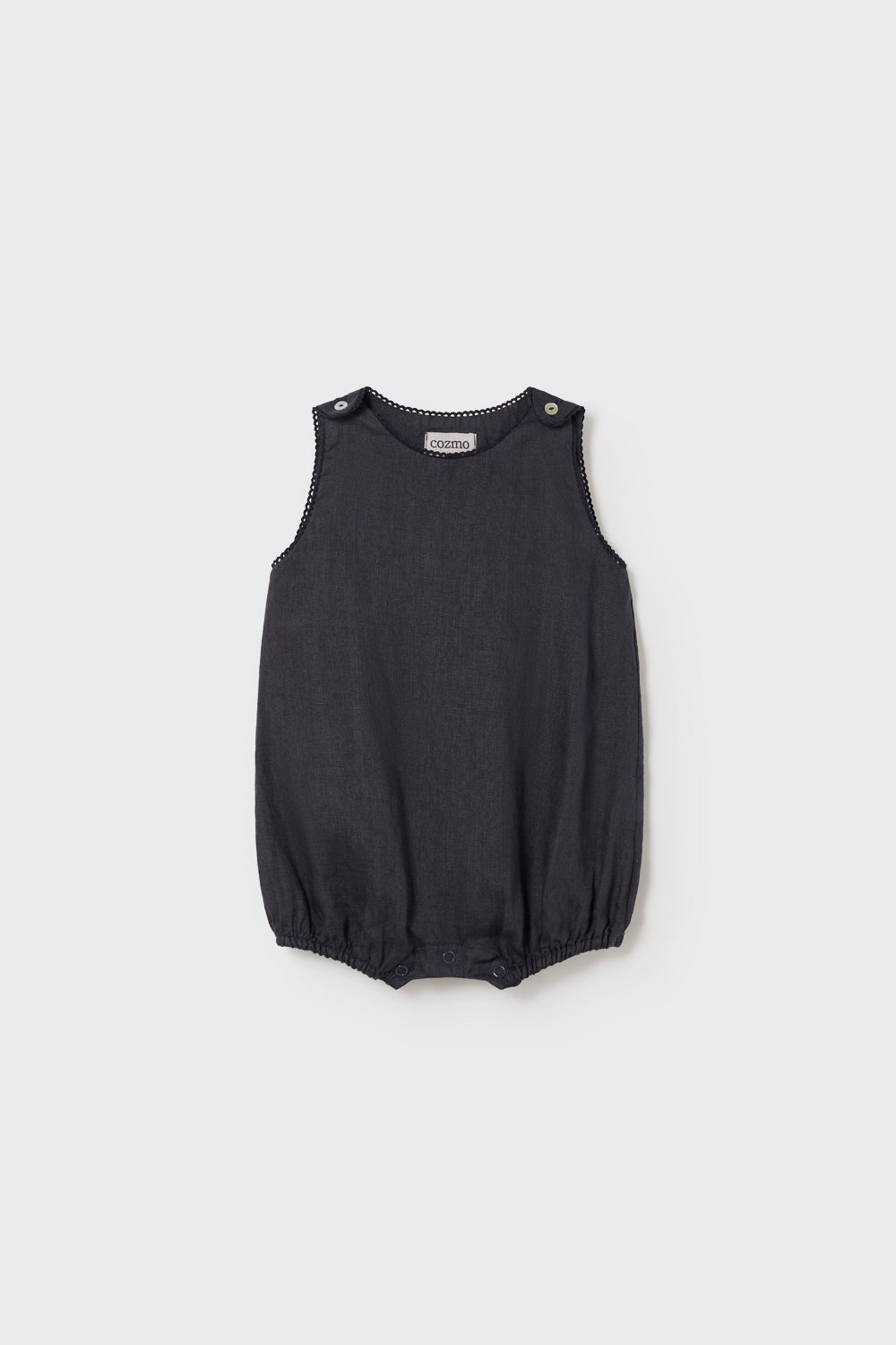 Dark Navy Woven Linen Baby Romper