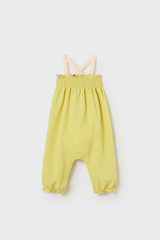 Neon Yellow Gingham Baby Overalls