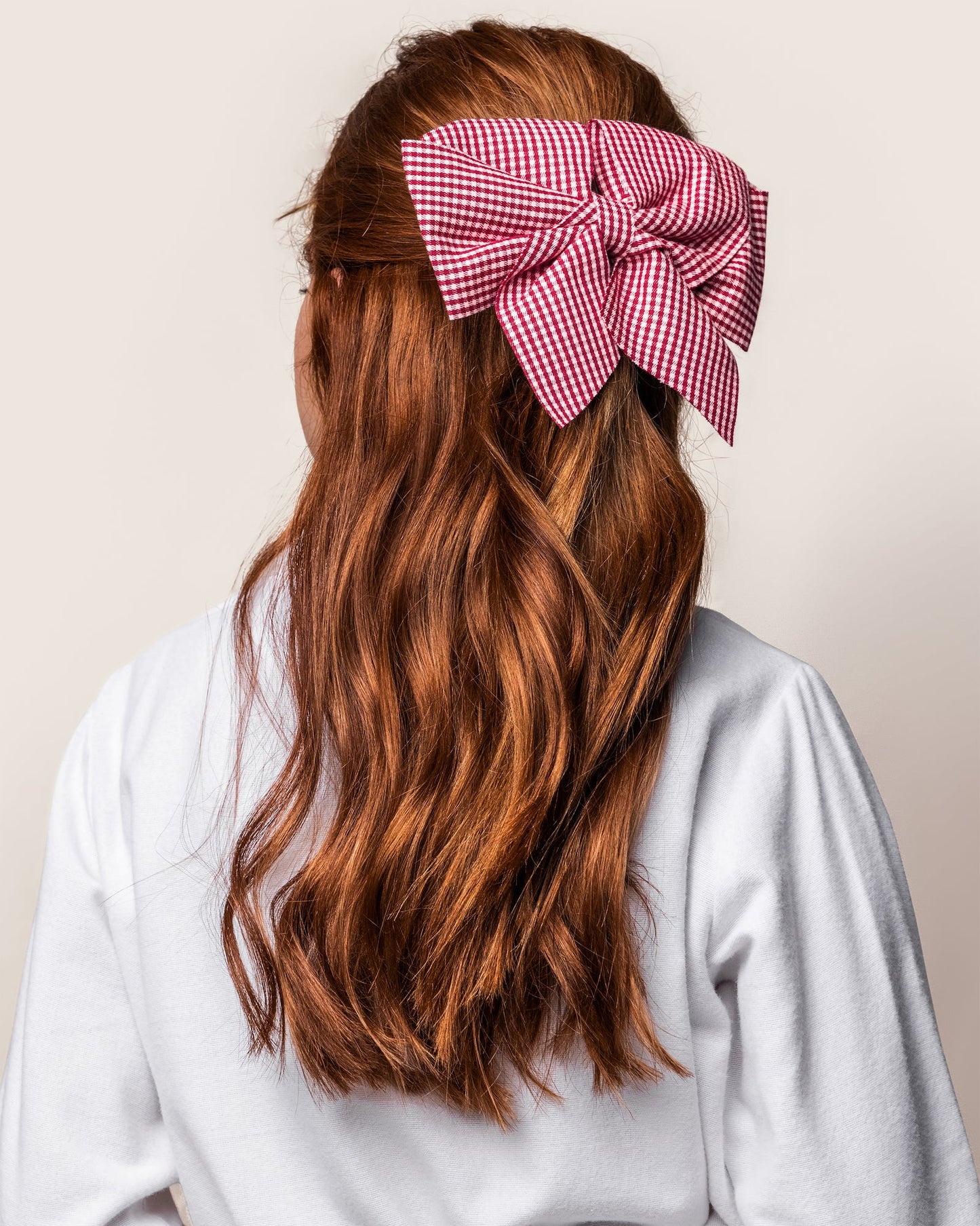 Large Red Mini Gingham Hair Bow