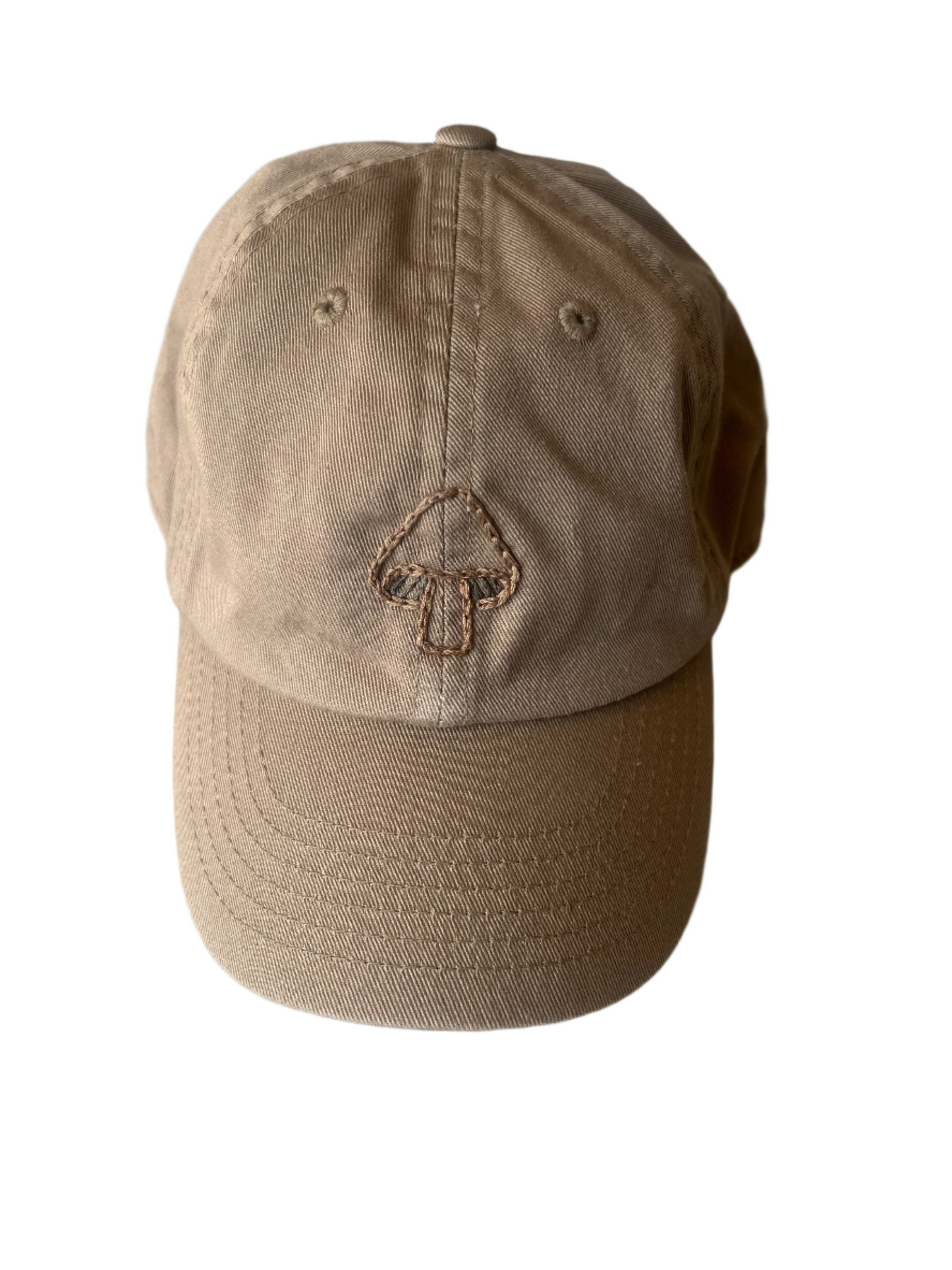 Kids Mushroom Hand-Stitched Baseball Cap in Khaki