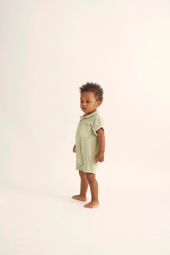 Organic Tender Green Baby Soft Toweling Jumpsuit