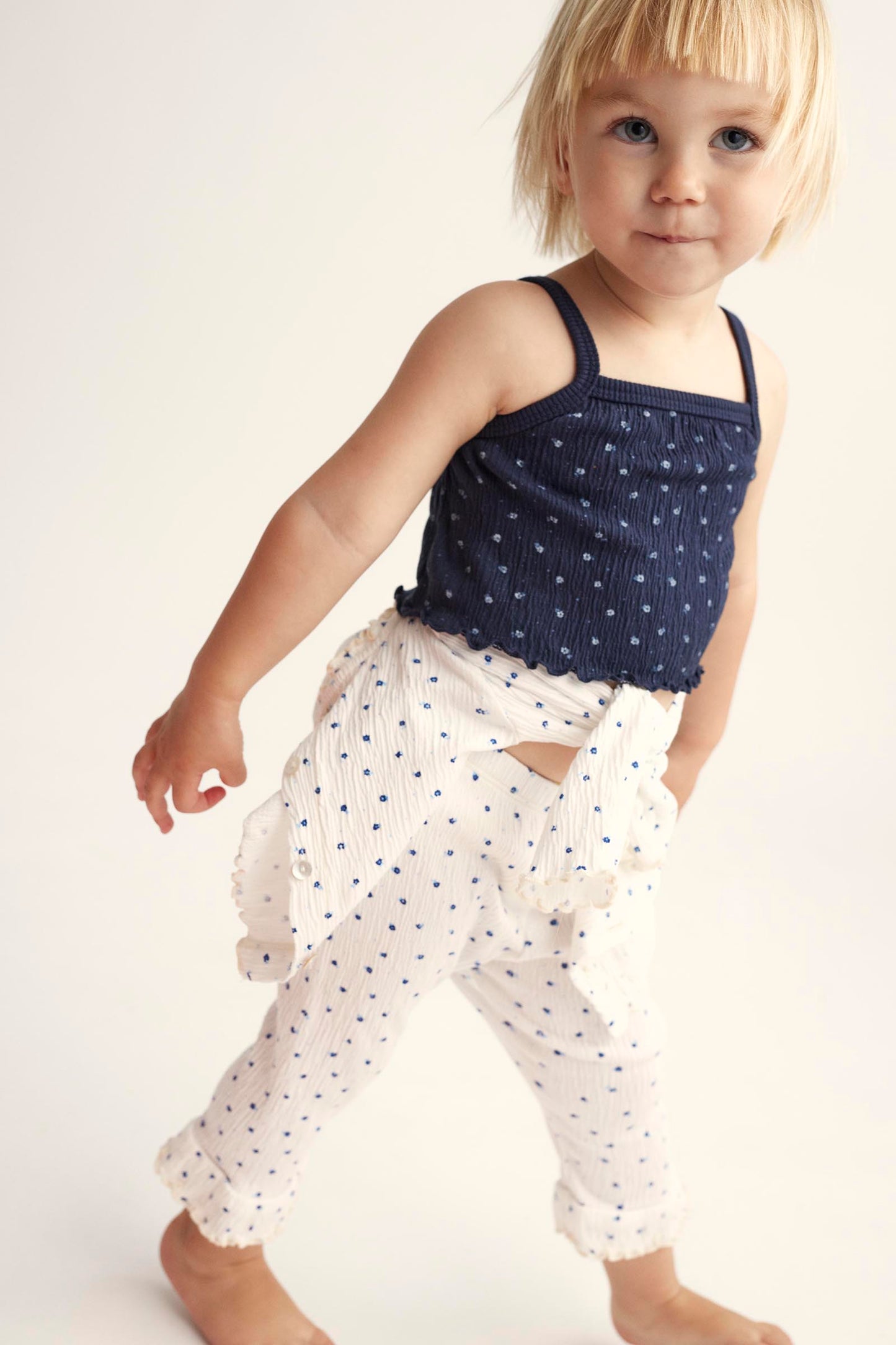 Ivory Blue Floral Gauze Knit Baby Legging