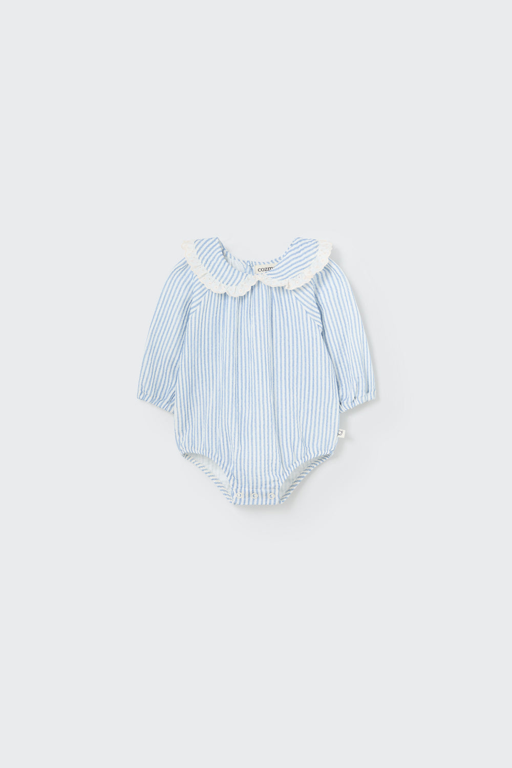 Gauze Blue Striped Collared Baby Romper