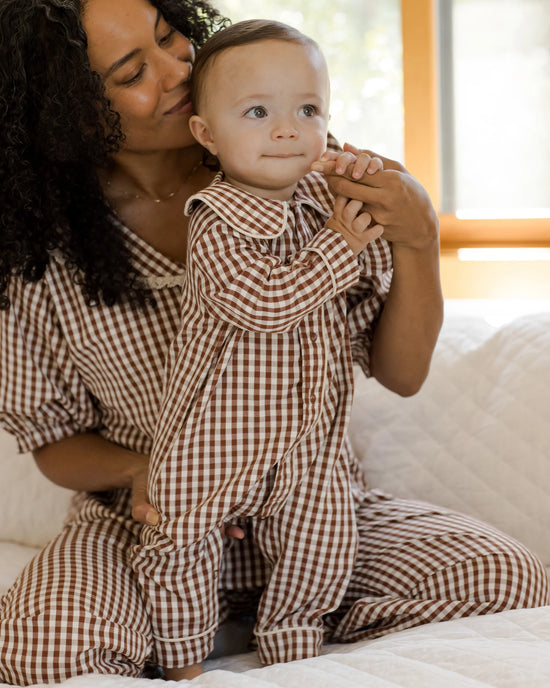 Brick Gingham Baby Pajama Romper