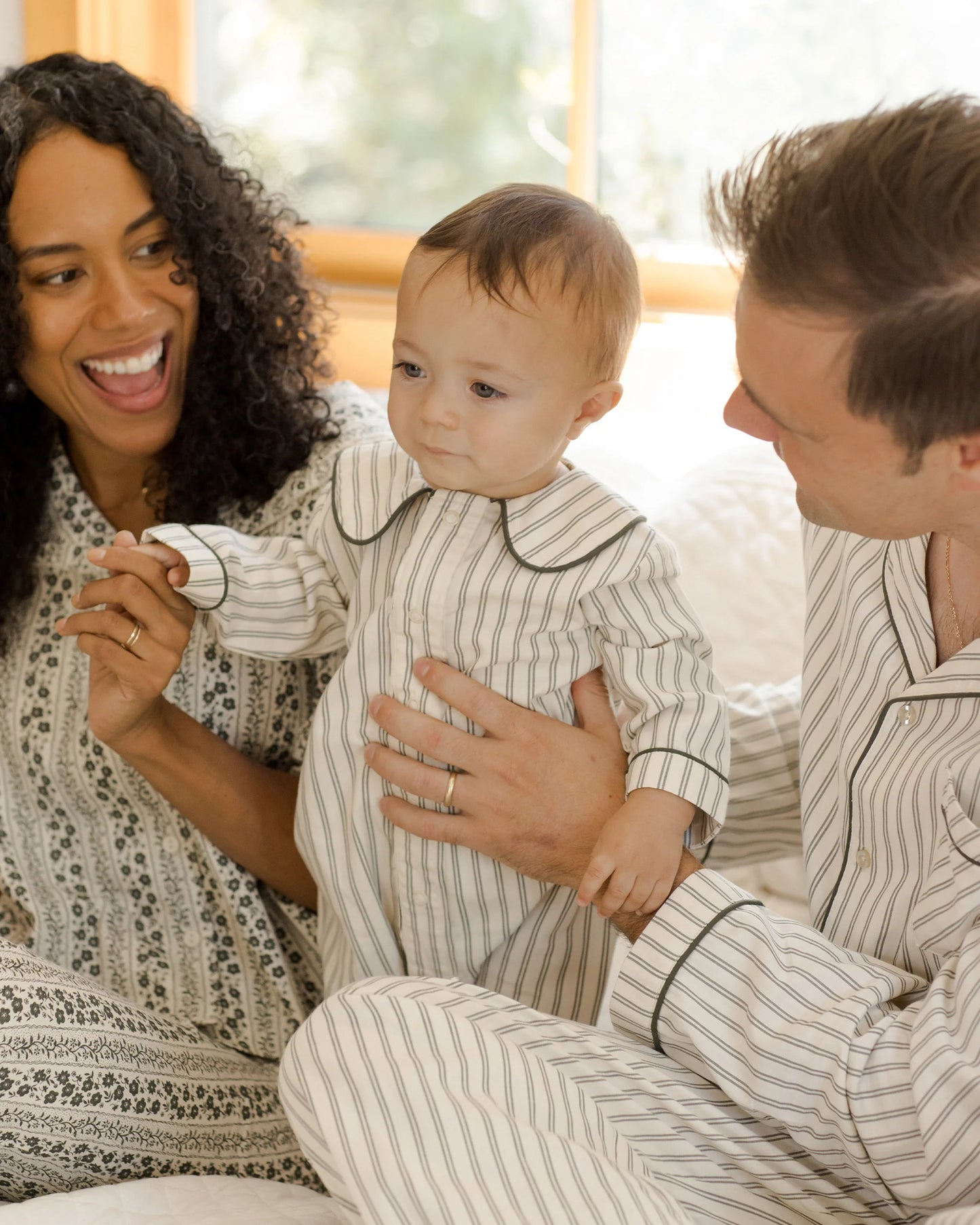 Forest Pinstripe Baby Pajama Romper