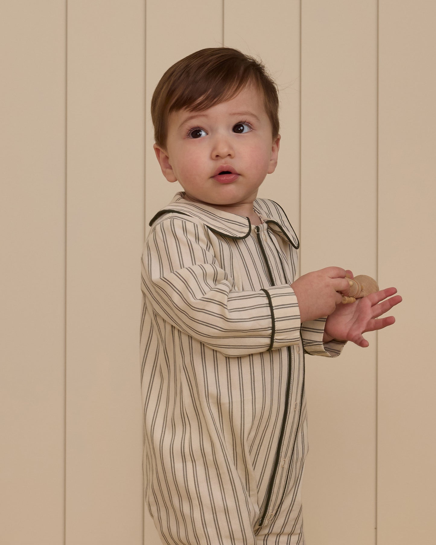 Forest Pinstripe Baby Pajama Romper