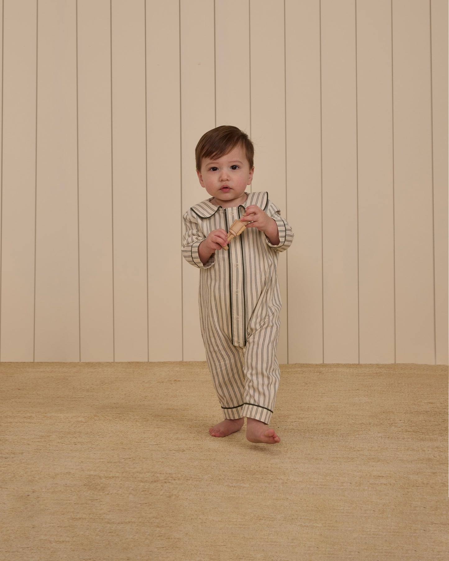 Forest Pinstripe Baby Pajama Romper