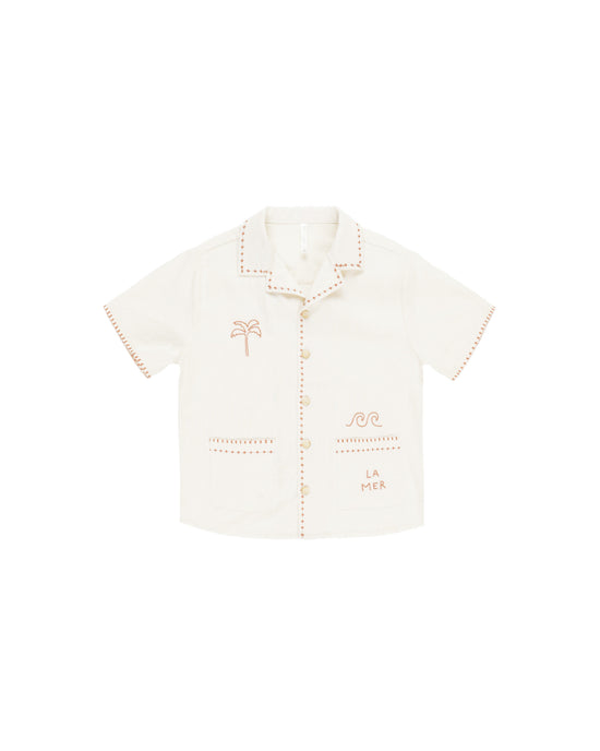 La Mer Embroidered Label Collar Shirt