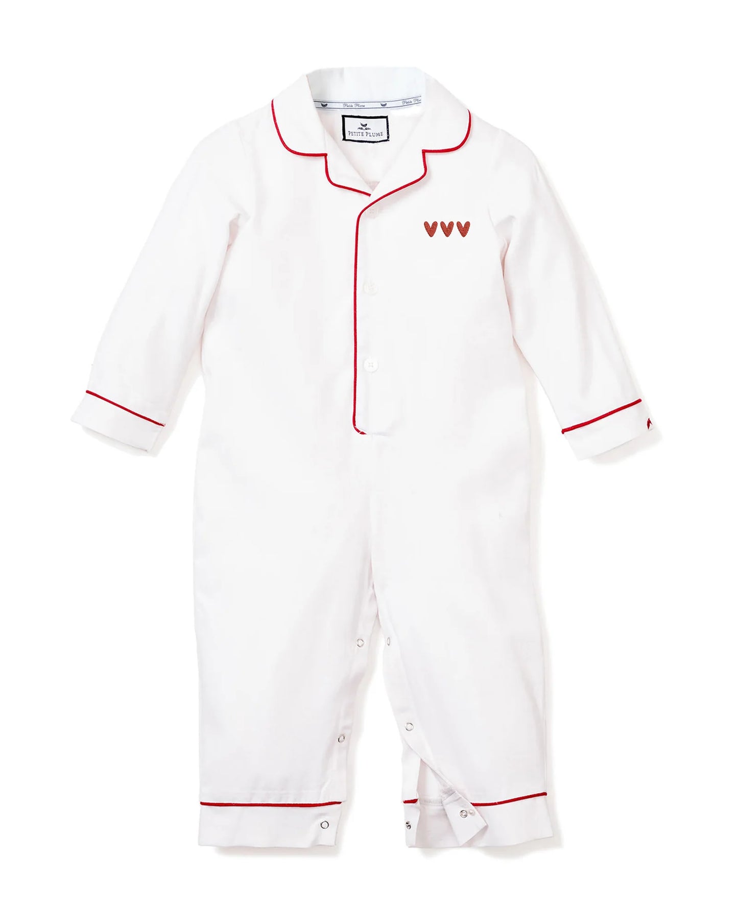 Baby Valentine's Twill Romper with Embroidered Hearts