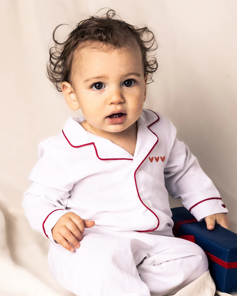 Baby Valentine's Twill Romper with Embroidered Hearts