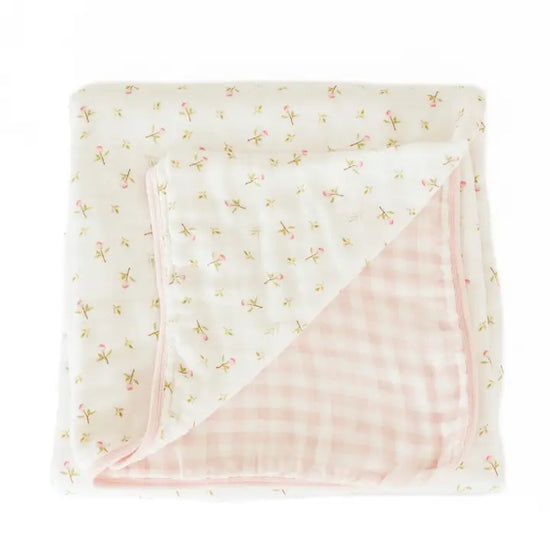 Floral and Pink Gingham Bamboo Quilt