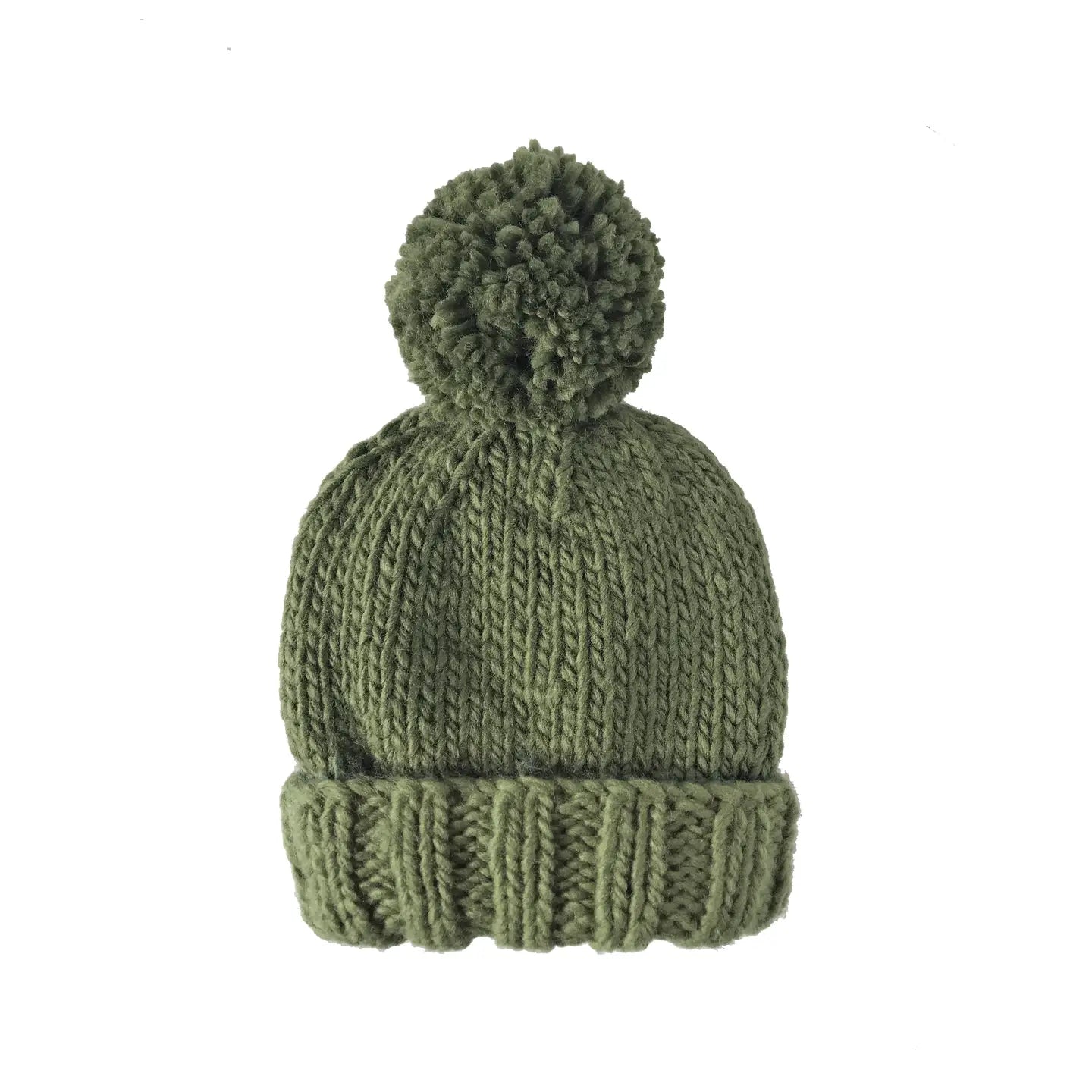 Classic Hand Knit Pom Hat in Olive