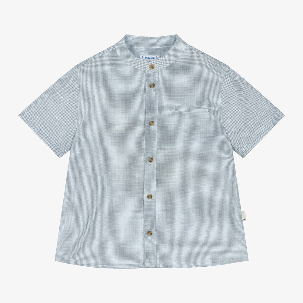 Short Sleeve Linen Mao Collar Shirt