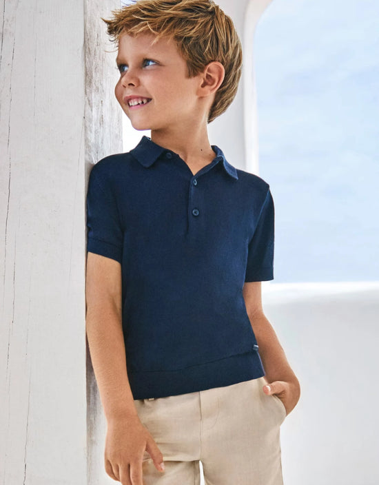 Boys Navy Knit Polo