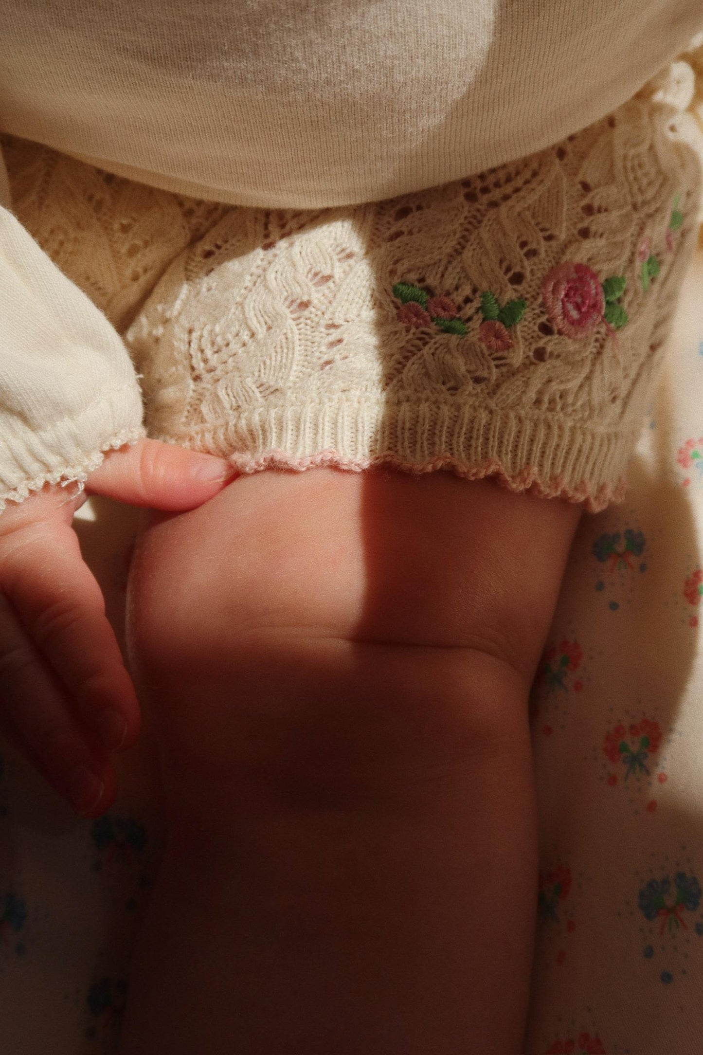 Knit Rose Embroidered Rosier Baby Bloomers