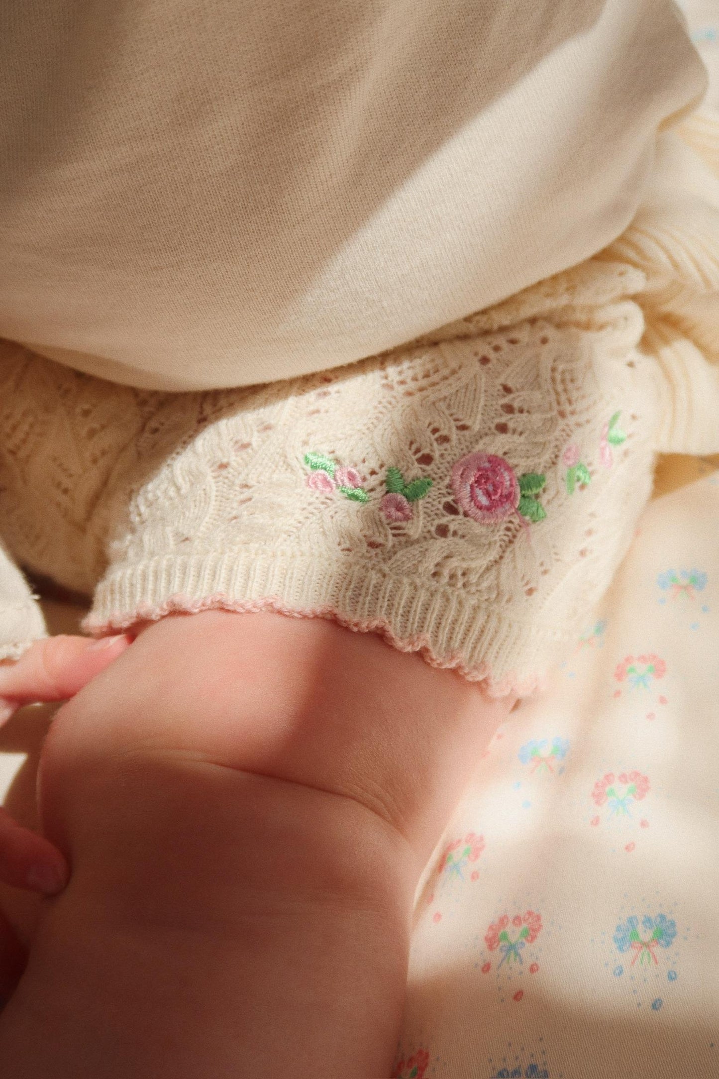 Knit Rose Embroidered Rosier Baby Bloomers