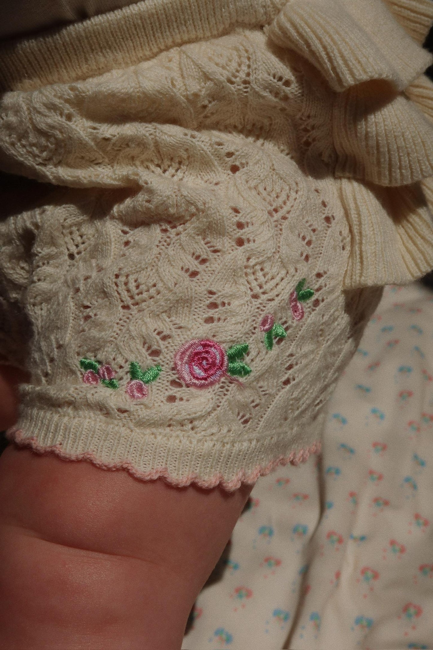 Knit Rose Embroidered Rosier Baby Bloomers