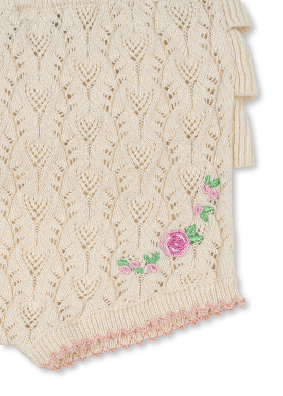 Knit Rose Embroidered Rosier Baby Bloomers