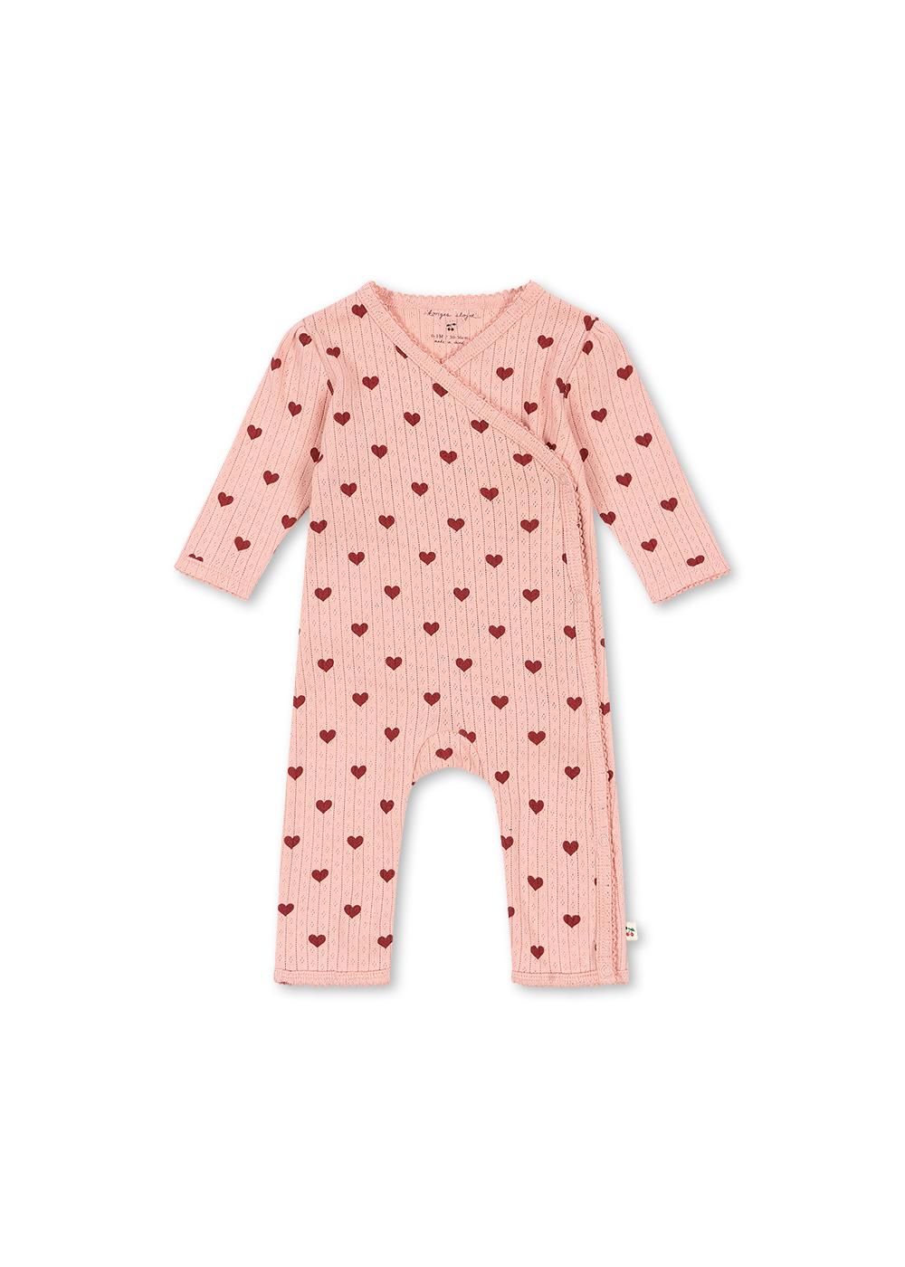 Pink Pointelle Heart Print Kimono Onesie