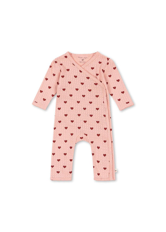 Pink Pointelle Heart Print Kimono Onesie